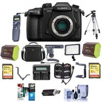 Panasonic Lumix DC-GH5 Mirrorless Camera Body, Black - Bundle with 64/32GB SDHC U3 Card, 2X Spare Battery, Camera Case, Tripod, Remote Shuter Release, Video Light, Shotgun Mic, Software Pack and More