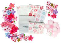 Japanese Pattern Cute Cherry Blossoms Pink 3 Pac (Mini Paper Stationery Envelope Seal Sets, Greeting Card, Flake Seal)