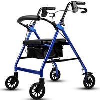 Folding Four-Wheeled Walker Adjustable Height Aluminum Alloy for The Elderly Shopping Pedal Walker Hand Shopping Cart Trolley