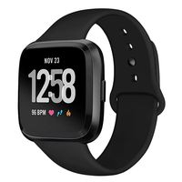 Kmasic Sport Band Compatible with Fitbit Versa/Fitbit Versa 2/Fitbit Versa Lite Edition, Soft Silicone Strap Replacement Wristband Versa Smart Fitness Watch, Large, Black with Black Buckle