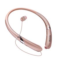 Bluetooth Headphones Retractable Earbuds Neckband Wireless Headset Sports Sweatproof Earphones with Mic (Bluetooth 4.1,Noise Cancelling , 14 Hours Play Time) (Rosegold)