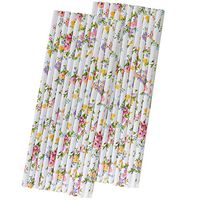 Rose Floral Paper Straws - Pink Yellow White - 7.75 inches - 50 Pack - Outside The Box Papers Brand