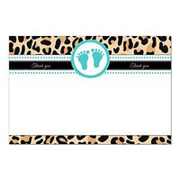 30 Blank Thank You Cards Notes Teal Baby Shower Leopard Unisex Footprints + 30 White Envelopes