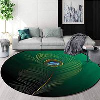 Peacock Modern Machine Washable Round Bath Mat,Peacock Feather Illustration in Simplistic Artistic Style Wild Nature Life Print Non-Slip Living Room Soft Floor Mat,Round-59 Inch