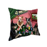 Home of 4 Australian Cattle Dog Dogs Playing Poker Pillow (14x14)