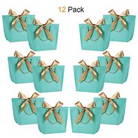 Gift Bags with Handles- WantGor 10.6x7.9x3.6inch Paper Party Favor Bag Bulk with Bow Ribbon for Birthday Wedding/Bridesmaid Celebration Present Classrooms Holiday(Blue-Green, Medium- 12 Pack)
