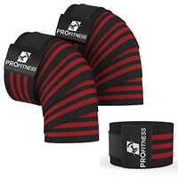 ProFitness Weightlifting Knee Wraps (Pair) – Adjustable Compression Sleeves for Cross Training, Squats, Powerlifting, Weightlifting – Improved Gym Workout Strength & Stability – Unisex (Black/Red)