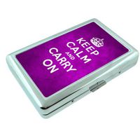 Metal Silver Cigarette Case Holder Box Keep Calm and Carry On Design-012