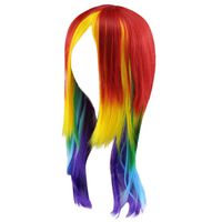 Xiaojmake Womens Rainbow Dash Wig Long Straight Fluffy Cosplay Wigs Long Straight Cosplay Wig with Ponytail Halloween Party (Multicolor)