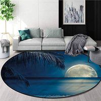 RUGSMAT Moon Round Rugs for Bedroom,Blue Tropical Beach Image Protect Floors While Securing Rug Making Vacuuming Diameter-39