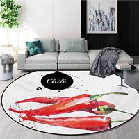 RUGSMAT Food Modern Machine Round Bath Mat,Hand Drawn Watercolor Illustration of Chili Pepper Spicy Ingredient Non-Slip No-Shedding Kitchen Soft Floor Mat,Diameter-24 Inch Fern Green Vermilion Black