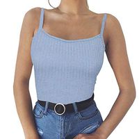 Jophufed Summer Sexy Womens Ruffles Vest Tank Top Vest Off Shoulder Halter Blouse T-Shirt Camis Blue