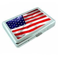 Vintage American Flag USA S12 Silver Cigarette Case Metal Wallet Id Holder 4" X 2.75" RFID Protection