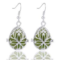 GIONO Filigree Leaf Drop Cage Openable Aromatherapy Essential Oil Diffuser Locket Lava Stone Earring Set