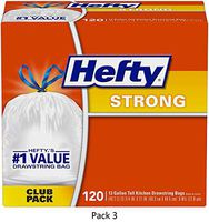 Hefty Strong Tall Kitchen Trash Bags, Unscented, 13 Gallon, 120 Count, 3 Pack