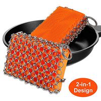 EEEKit Cast Iron Cleaner, Silicone & Stainless Steel Chainmail Scrubber, Durable Anti-Rust Skillet Cleaner with Hanging Ring for Kitchen Grill Cookware, Dishwasher Safe for Cast Iron Skillet Wok Pan