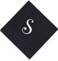 250 Extra Large Single Monogram White Letter S on Black Cocktail Beverage Napkin