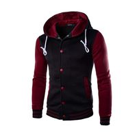 Men's Hoodie Baseball Varsity Jacket Casual Slim Fit Cotton Letterman Jacket Long Sleeve Bomber Lightweight Coats Wine