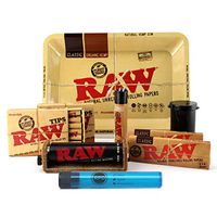 RAW Natural 1 1/4 (2 Packs), Pre Rolled Tips (2 Packs), Adjustable 2-Way Roller, Mini Clipper, Rolling Tray Mini, Small Flip Top Storage Container, with Rolling Paper Depot Kewltube - 9 Item Bundle