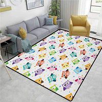 Nursery Paisley Customize Door Mats for Home Mat, Dotted Background Colorful Owls Various Facial Expressions Angry Happy Confused, Easy Maintenance Area Rug Living Room Bedroom Carpet(8'x 10')