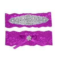 Meidexian888 Wedding Lace Garter, Blue Rhinestone Lace Garter Set Wedding Garter Belt Flower Floral Design Garter for Bride (Hot Pink)