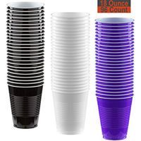 18 oz Party Cups, 96 Count - Black, White, Purple - 32 Each Color