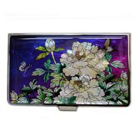 Antique Alive Mother of Pearl Peony Painting Design Purple Business Credit Card Holder Wallet (B109)