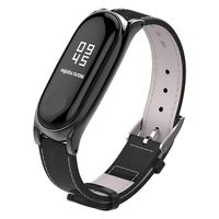 Mijobs Compatible Xiaomi Mi Band 3, Genuine Leather Replacement Strap Breathable Wristband with Metal Frame Bracelet Accessories for Xiaomi Mi Band 4 Smart Watch Bracelet Wristband (Black)