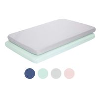 TILLYOU Jersey Knit Mini Portable Crib Sheets, Pack and Play Sheet Set for Boys Girls, Ultra-Soft Breathable Playard Playpen Sheets, 2 Pack, Lt Green & Lt Gray