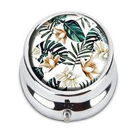 Guojew Flower plant and leaf Custom Fashion Round Pill Box Tablet Holder Pocket Purse Organizer Case Decoration Box