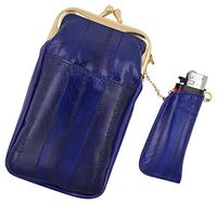 Eel skin Soft Leather Cigarette Case with Lighter Holder by Marshal (Purple)