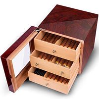 Cigar Humidor Gaoduan Spanish Cedar Cigars Humidor Box Cube Three Layer Inderpendent Partition with Humidifier and Hygrometer for 80-100 Cigars