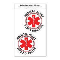 COOLHUBCAPS Medical Alert Reflective Decals by ColorSurge | for Wheelchairs, Car Bumpers & Windows | Weatherproof & UV Resistant | Indoor & Outdoor Use (Type 2 Diabetes, Small, 2 Pack)