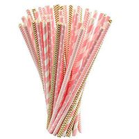 100PCS Drinking Straws, Jmkcoz Disposable Biodegradable Paper Straw for Birthday, Wedding, Baby Shower, Celebration and Hallowen Christmas Party Gold and Pink