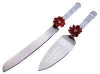 Gifts Infinity Personalized Wedding Knife and Server Set Free Engraving (Red Bow)