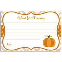 Advice for Mommy to Be, Chevron Little Pumpkin, White, Orange, Brown, Green, Polka Dots, Chevron Stripes, Fall Baby, Autumn, Pumpkin Baby Shower, 24 Printed Cards
