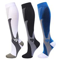 Compression Socks 20-30 mmHg for Men Women Medical Nurses Athletic Travel (White+black+blue, XXL)
