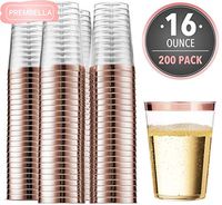 100 Rose Gold 16 oz Plastic Cups Rose Gold Rim Tumblers Wedding Birthday Baby Shower Elegant Party Cups with Rose Gold Rim