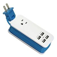 4-Port USB and Single AC Outlet Charging Station Portable USB Charger Travel with Universal Plug (Blue)