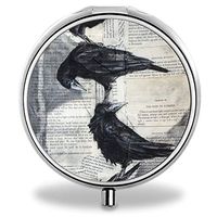 Pill Case Pocket, Round Stainless Medicine Tablet Pill case for Man Small, Compact 3 Compartment Pill Box for Travelling - Crow