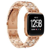 jpjstore Band for Fitbit Versa Rose Gold,Women Bling Diamond Smart Watch Bracelet for Fitbit Versa, Elegant Metal Replacement Band
