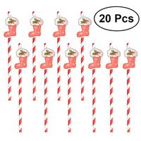 TOYMYTOY 20 Pcs Novelty Christmas Drinking Straws with Toppers Cake Topper Paper Straws Disposable Cute Cartoon Drinking Paper Straws for Christmas Wedding Birthday Party Supplies (Red Boots)