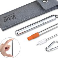Metal Reusable Straws with Silicone Tip Stainless Steel Straws Foldable with Case Drinking Collapsible Straws Portable Telescopic with Keychain and Cleaning Brush,Felt Bag,1 Pack