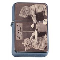Perfection In Style Silver Flip Top Oil Lighter Vintage Cat Design 014