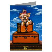 Yorkshire Terrier on Vintage Haute Couture Inspired Luggage Notecard Set