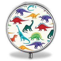 IMLONE Pill Organizer, Customized Cartoon Dinosaur Pill Boxes with 3 Components and Mirror for Travelling and Daily Needs