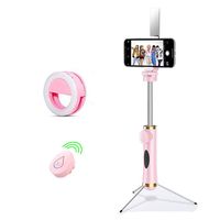 Selfie Stick Tripod, Expandable 80CM Stick with Bluetooth Wireless Remote, Detachable 3 Hidden Tripod Stand and Selfie Ring Light for iPhone X/8/8 Plus/7/6 Plus Android Samsung Galaxy S9/Other Phones