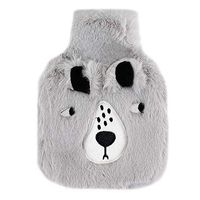 Sun Kea Classic Rubber Hot Water Bag Hot Water Bottle Menstrual Pain Relief Warm Bag Cute Cartoon Plush Cover,Grey Bear
