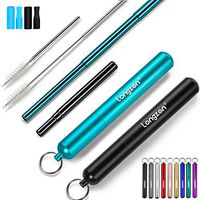 Longzon 2 Pack Collapsible Metal Straws – Reusable Portable Stainless Steel Drinking Black Blue Straws with 2 Aluminum Key-chain Case & 2 Cleaning Brushes for Home Work Travel - (Black + Blue)