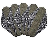 5 Pieces Charcoal Bamboo Mama Cloth/Menstrual Pads/Reusable Sanitary Pads (Black lace, Overnight (14 inch))